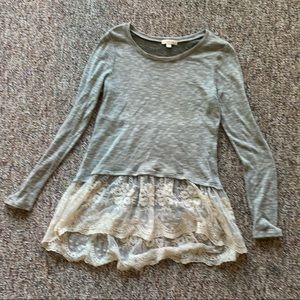 Heather grey and lace cotton top size large